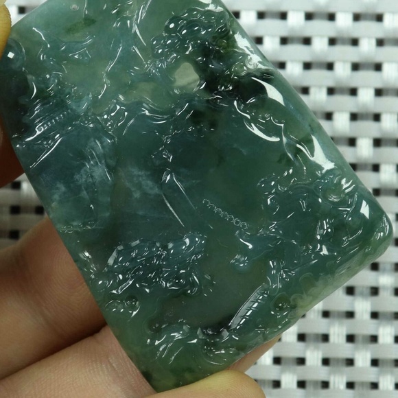 Cert'd Blue water 蓝水 100% Natural A Jade jadeite Pendant Landscape 山水 - Picture 8 of 11